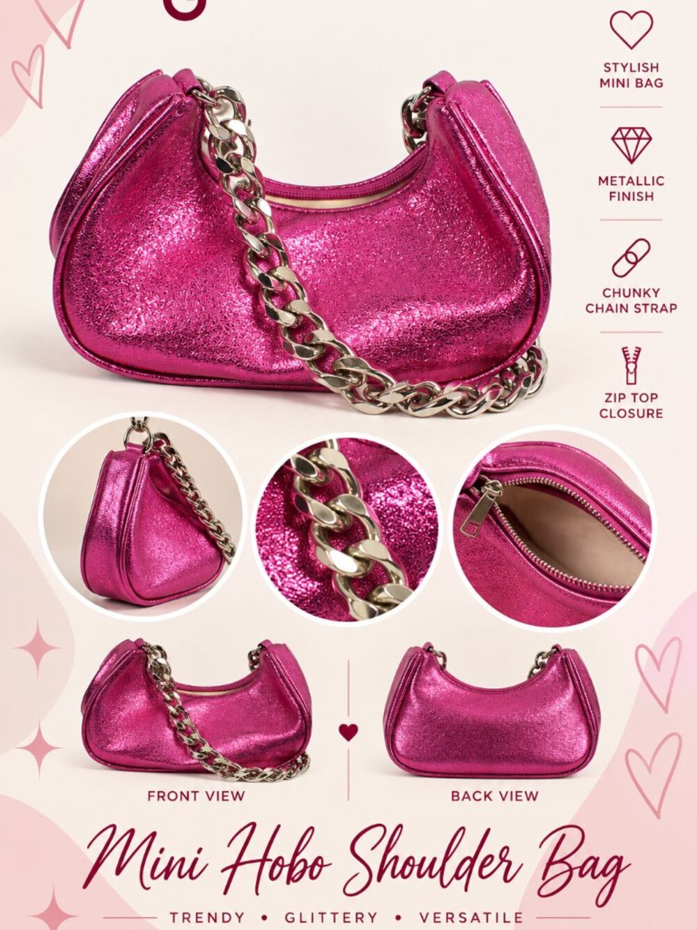 Metallic Pink "Get Like Me" Mini Shoulder Bag